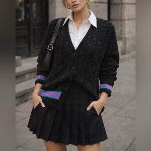 Vintage Tomboy Knit Alpaca Wool Stripe Academia Button Professor V Neck Sweater